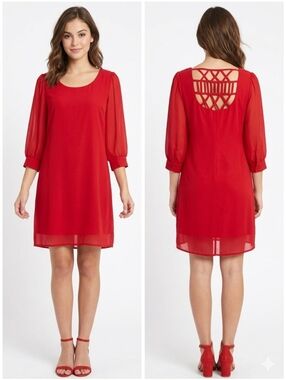 Body Central women's sheer red dress with cut-out back size medium